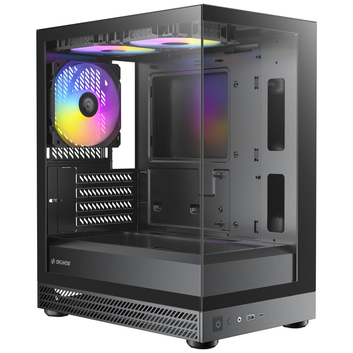 OKINOS AQUA UNO BLACK, Mini Tower, Micro-ATX/ITX, tempered glass, 3×120mm ARGB fans, USB 3.0 + Type-C, ≤309mm GPU, ≤165mm CPU cooler, steel - Soundz Store AUSTRALIA