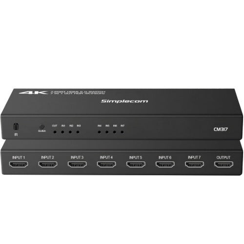 Simplecom CM317 7-Port HDMI 2.0 Switch with Remote 7 IN 1 OUT Splitter HDCP 2.2 4K@60Hz - Soundz Store AUSTRALIA