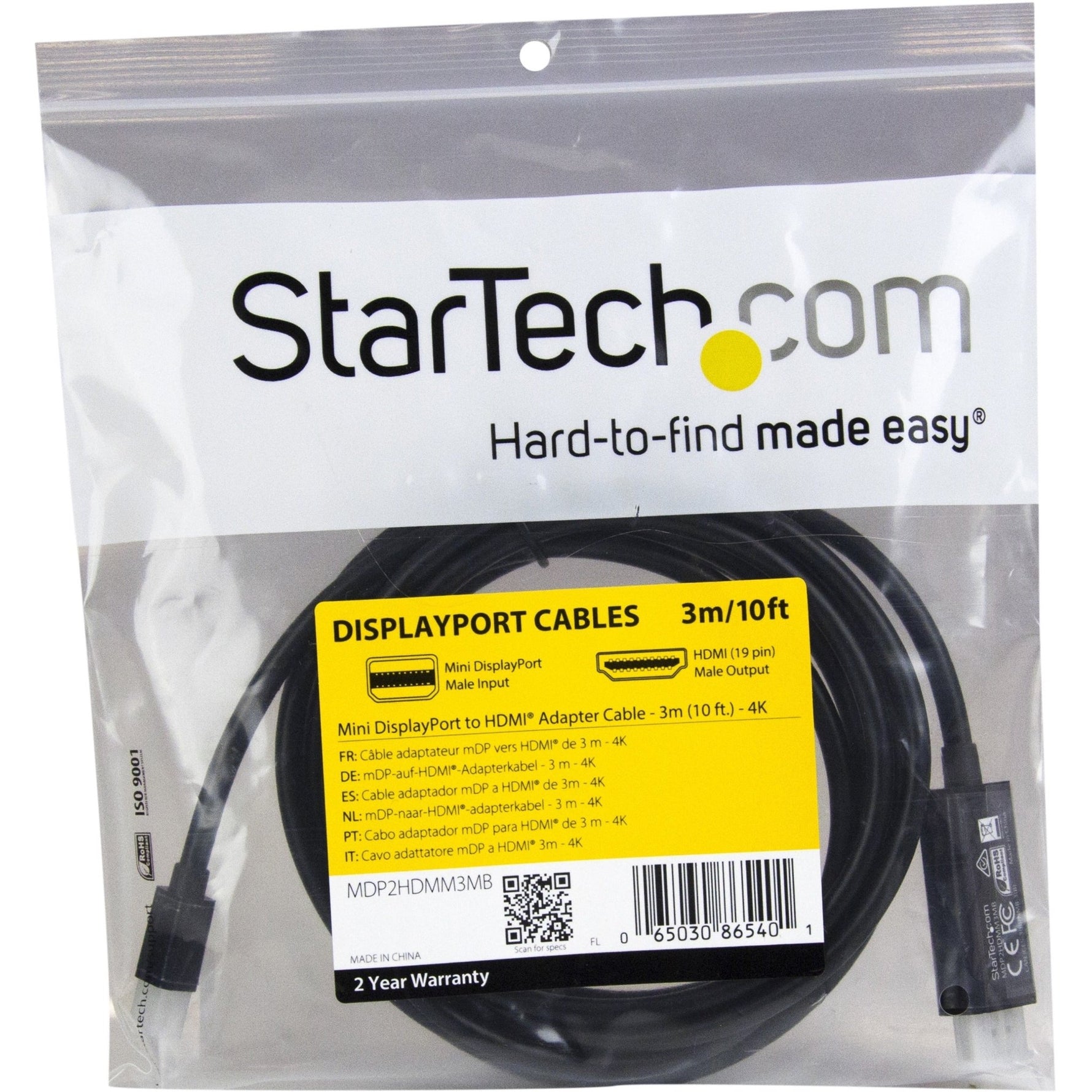 StarTech.com 10ft (3m) Mini DisplayPort to HDMI Cable, 4K 30Hz Video, Mini DP to HDMI Adapter/Converter Cable, mDP to HDMI Monitor/Display - Soundz Store AUSTRALIA