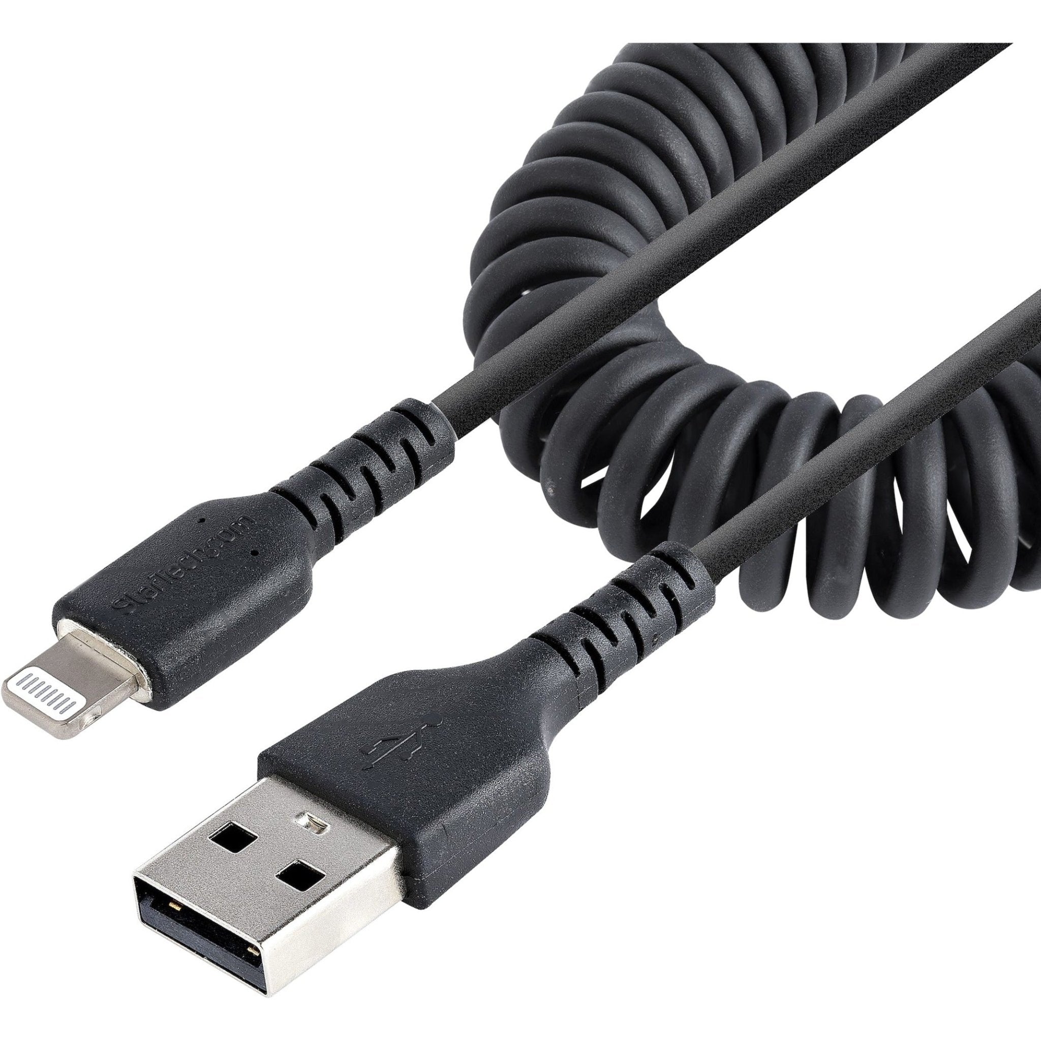 StarTech.com 1m (3ft) USB to Lightning Cable, MFi Certified, Coiled iPhone Charger Cable, Black, Durable TPE Jacket Aramid Fiber - Soundz Store AUSTRALIA