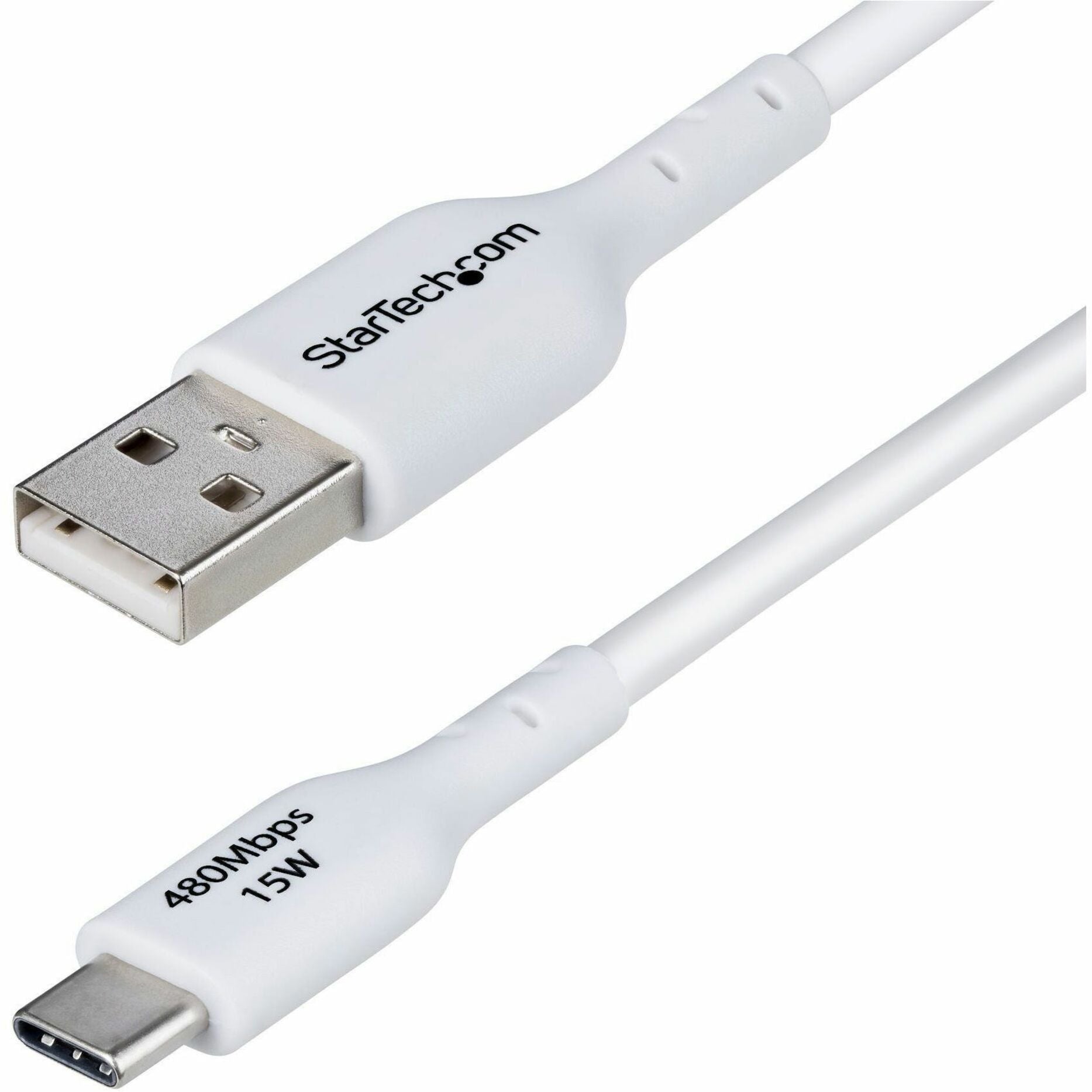 StarTech.com 2m (6.6ft) USB-A to USB-C Charging Cable, Charge & Sync, 3A, USB 2.0, TPE Jacket - White USB Charging Cord - Soundz Store AUSTRALIA