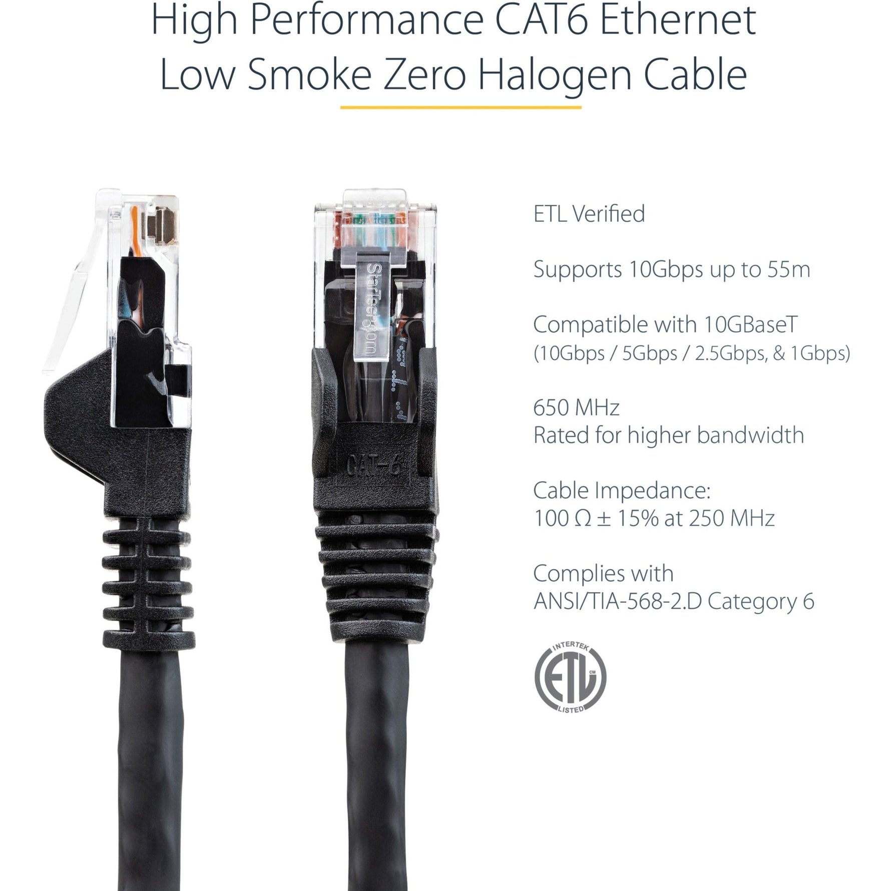 StarTech.com 2m CAT6 Ethernet Cable, LSZH (Low Smoke Zero Halogen), 10 GbE Snagless 100W PoE UTP RJ45 Black CAT 6 Network Patch Cord, ETL - Soundz Store AUSTRALIA
