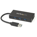 StarTech.com 3 Port Portable USB 3.0 Hub with Gigabit Ethernet Adapter NIC - 5Gbps - Aluminum w/ Cable - Soundz Store AUSTRALIA