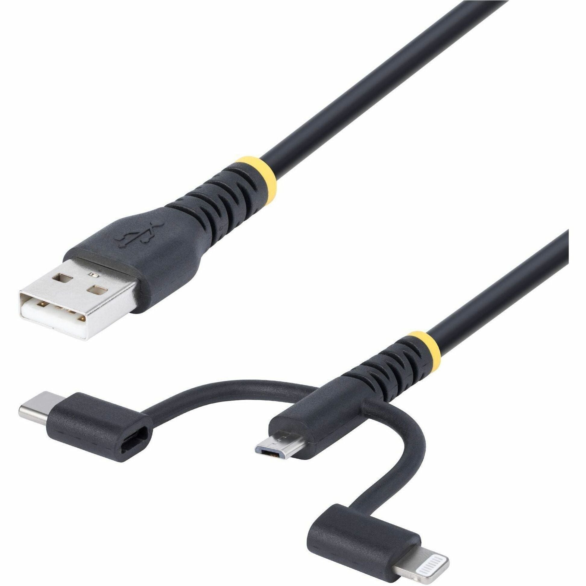 StarTech.com 3.3ft (1m) Rugged USB Multi Charging Cable, USB to Lightning/Micro-USB/Type-C, Apple MFi, Aramid Jacket, 3-in-1 Charger Cord - Soundz Store AUSTRALIA