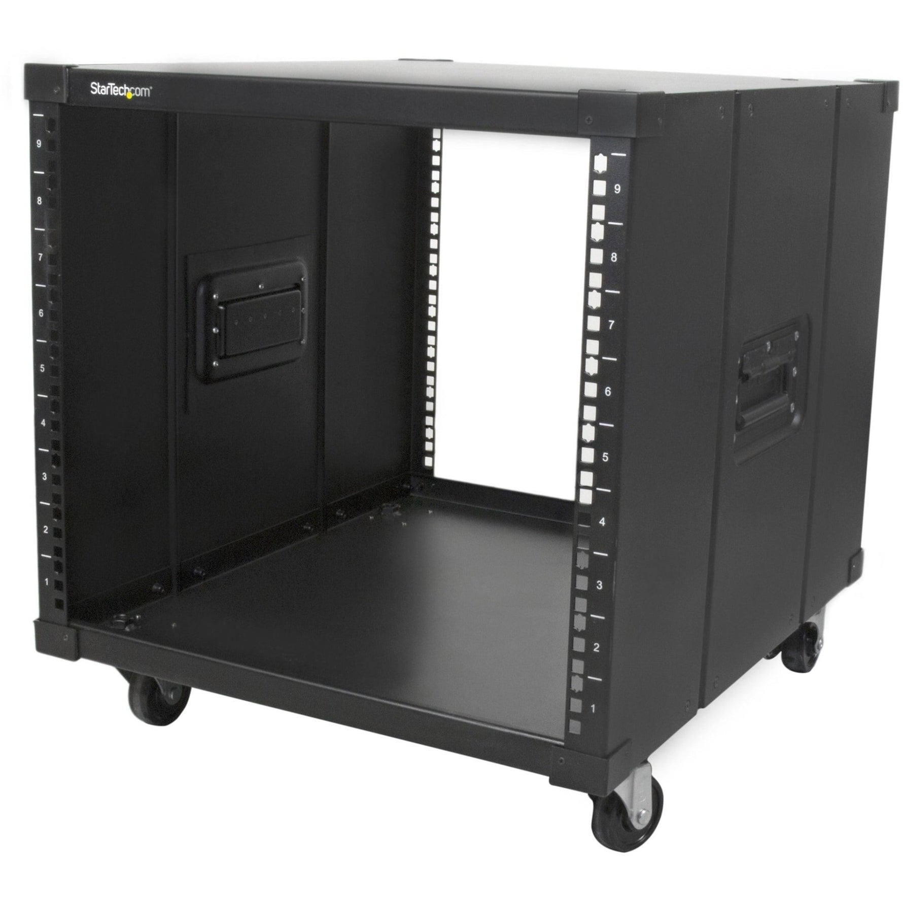 StarTech.com 4-Post 9U Mobile Open Frame Server Rack, 19' Network Rolling Rack for Narrow Spaces, Small Data Rack with Casters, TAA - Soundz Store AUSTRALIA