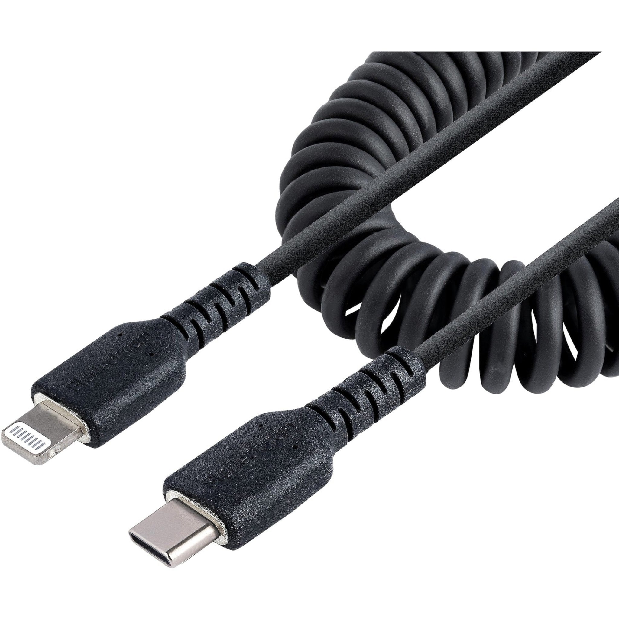 StarTech.com 50cm / 20in USB C to Lightning Cable, MFi Certified, Coiled iPhone Charger Cable, Black, TPE Jacket Aramid Fiber - Soundz Store AUSTRALIA