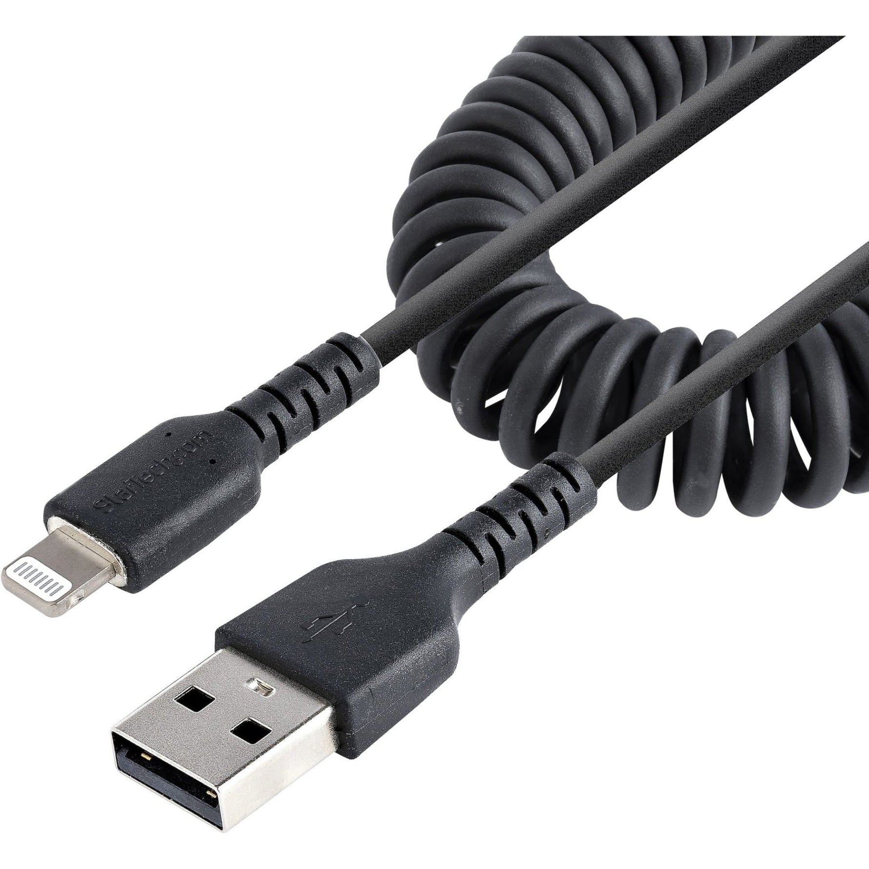 StarTech.com 50cm/20in USB to Lightning Cable, MFi Certified, Coiled iPhone Charger Cable, Black, Durable TPE Jacket Aramid Fiber - Soundz Store AUSTRALIA