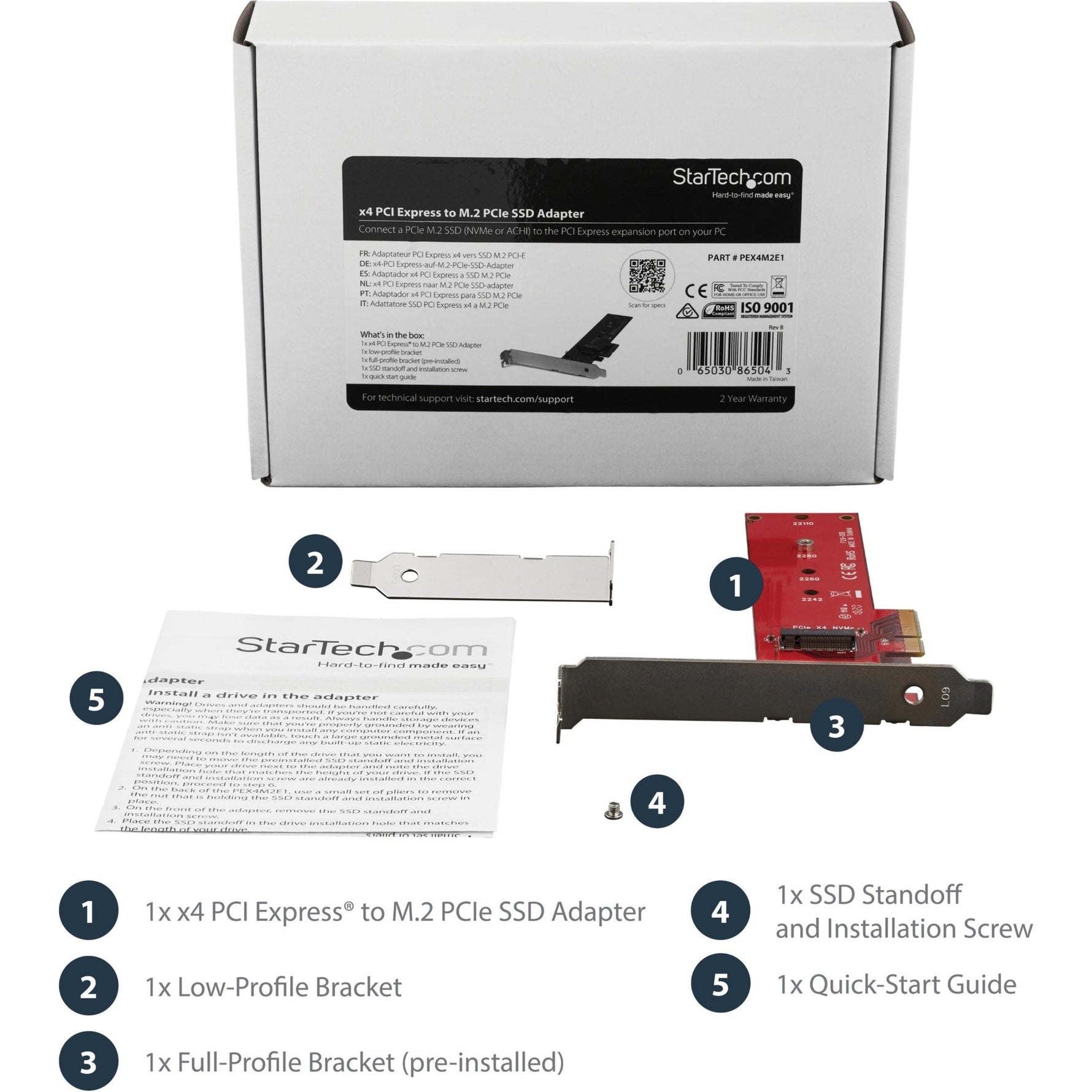 StarTech.com M.2 Adapter - x4 PCIe 3.0 NVMe - Low Profile and Full Profile - SSD PCIE M.2 Adapter - M2 SSD - PCI Express SSD - Soundz Store AUSTRALIA