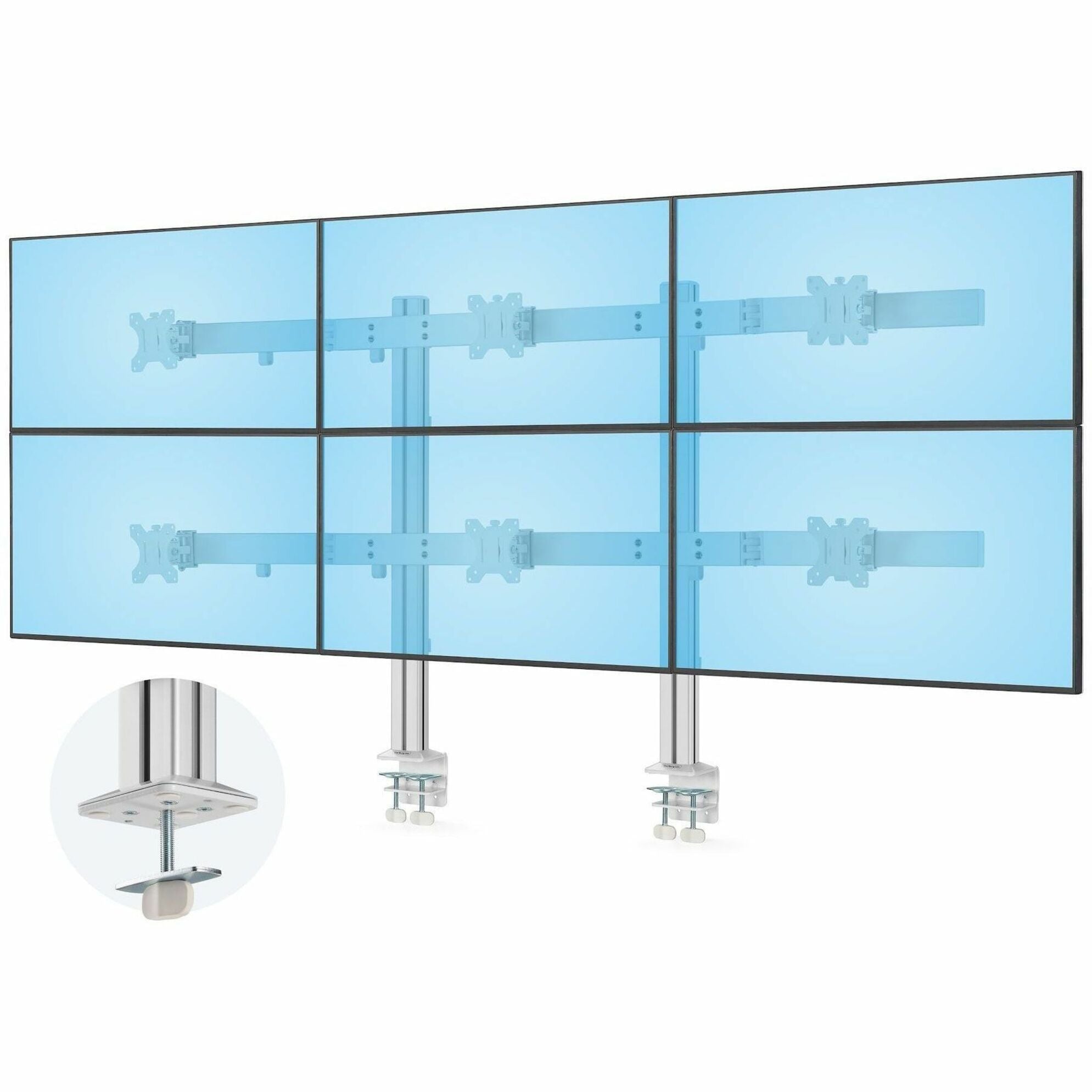 StarTech.com Six-Monitor Desk Mount with Crossbar, Up To 32-inch Computer Screens, Max 17.6lb (8kg) each, Dual Column, C-clamp/Grommet - Soundz Store AUSTRALIA