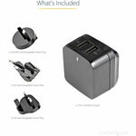 StarTech.com Travel USB Wall Charger - 2 Port - Black - Universal Travel Adapter - International Power Adapter - USB Charger - Soundz Store AUSTRALIA
