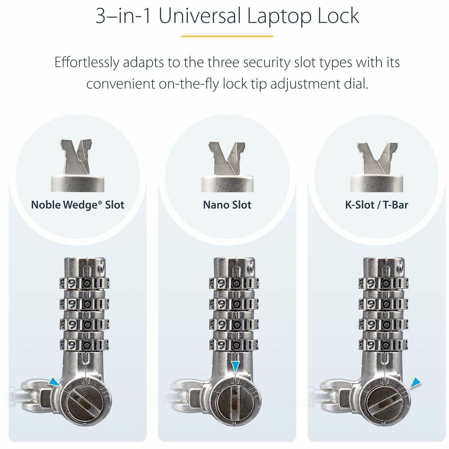 StarTech.com Universal Laptop Cable Lock 6.6ft, Serialized Combo Security Cable For Notebook, Compatible w/Noble Wedge&reg;/Nano/K-Slot - Soundz Store AUSTRALIA