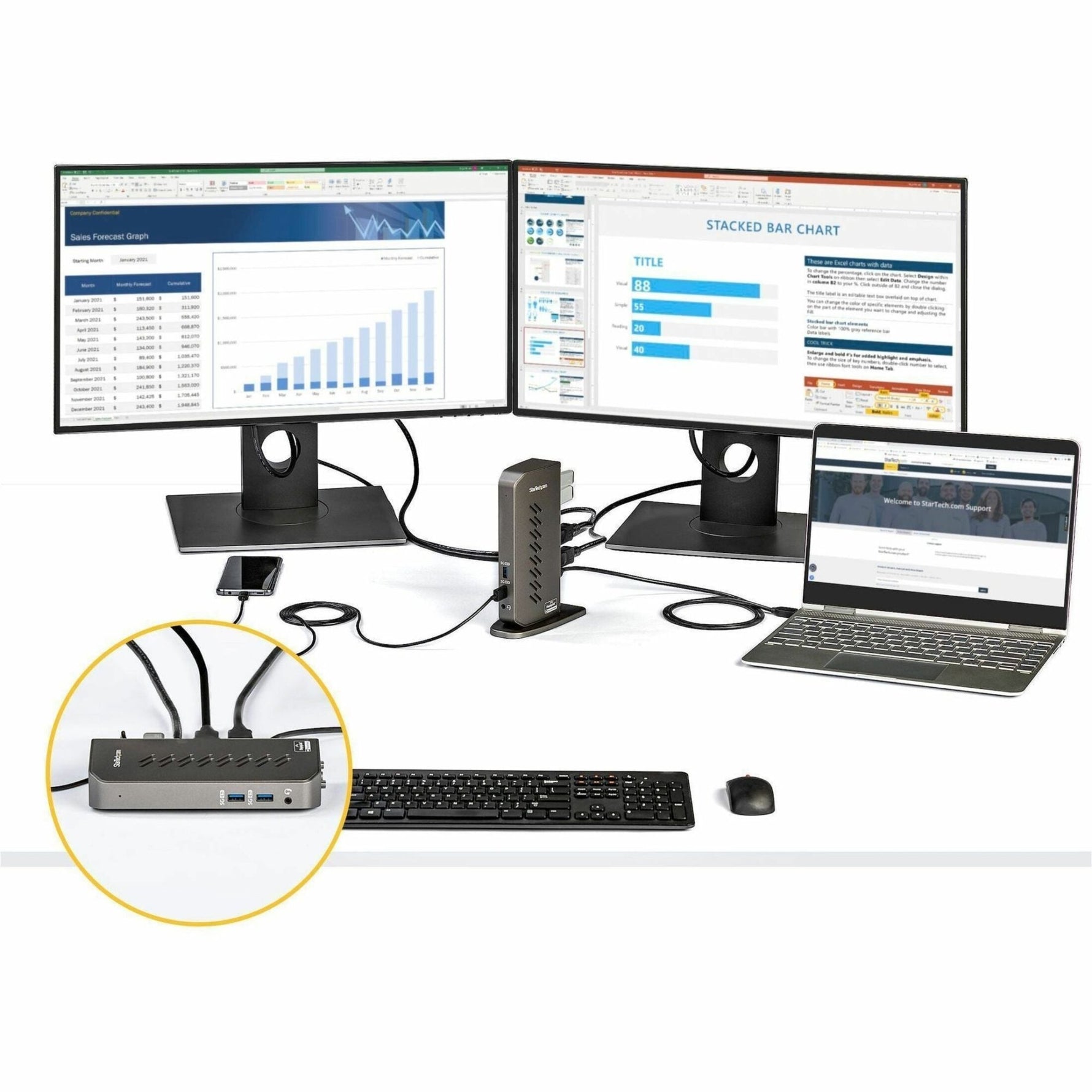 StarTech.com USB 3.1 (Gen 1) Type B Docking Station for Notebook - 40 W - Black, Silver - Soundz Store AUSTRALIA