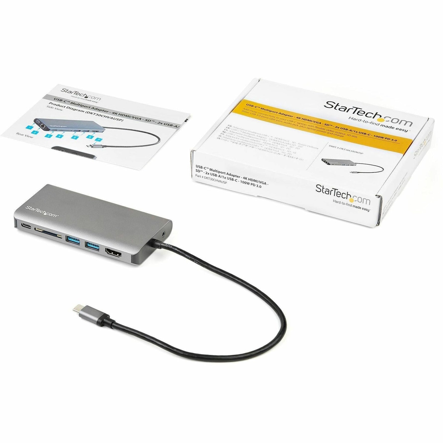 StarTech.com USB C Multiport Adapter - USB-C Mini Travel Dock w/ 4K HDMI or 1080p VGA - 100W PD Pass-Through, 3x USB, SD, GbE, Audio - Soundz Store AUSTRALIA