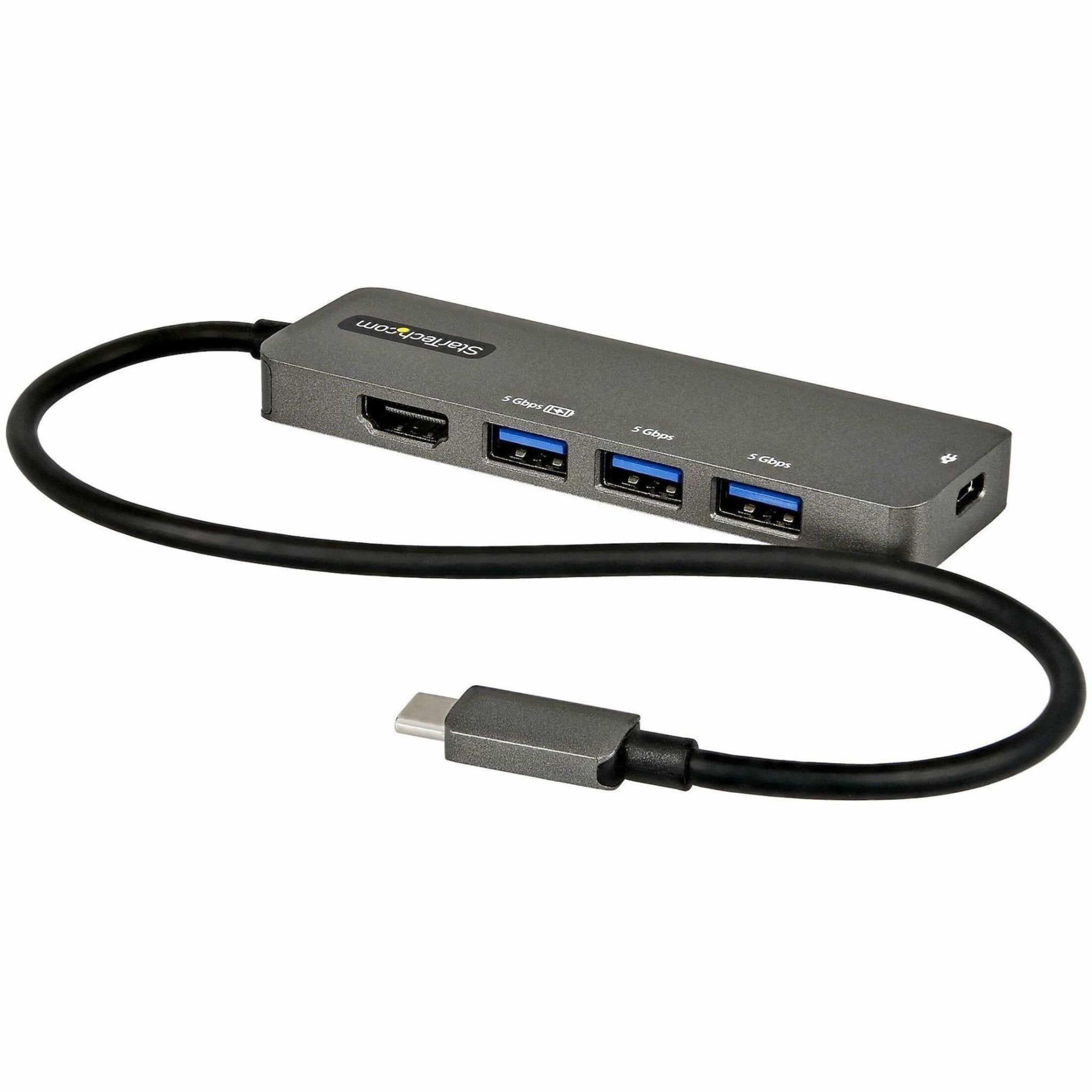 StarTech.com USB C Multiport Adapter, USB-C to HDMI 4K 60Hz (HDR10), 100W PD Pass-Through, 4xUSB 3.0, USB Type-C Mini Dock, 12' Long Cable - Soundz Store AUSTRALIA