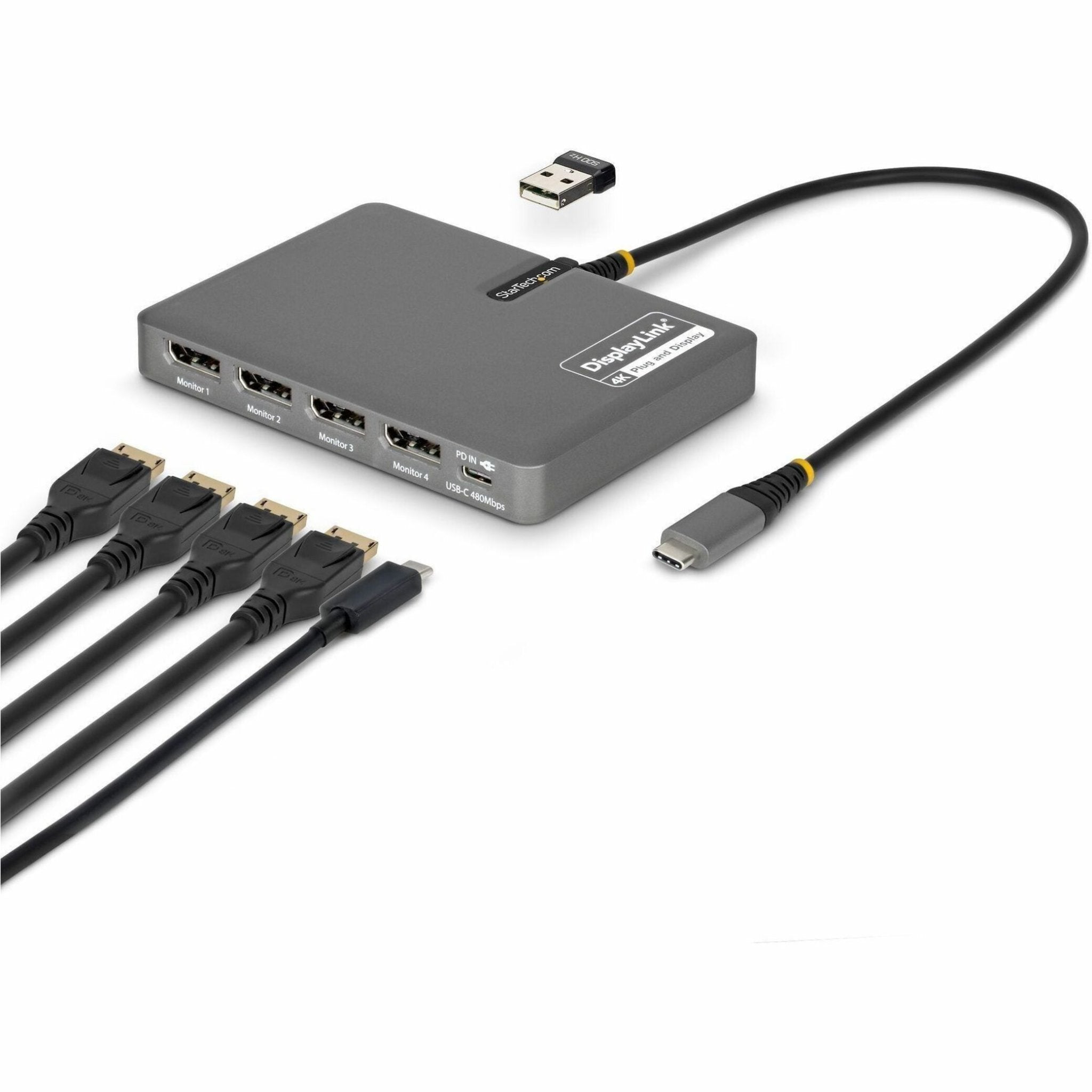 StarTech.com USB-C to Quad-Monitor Workstation Adapter, 4K 60Hz DisplayPort, 140W PD Passthrough for Laptop Charging, 1x USB 2.0 Port, TAA - Soundz Store AUSTRALIA