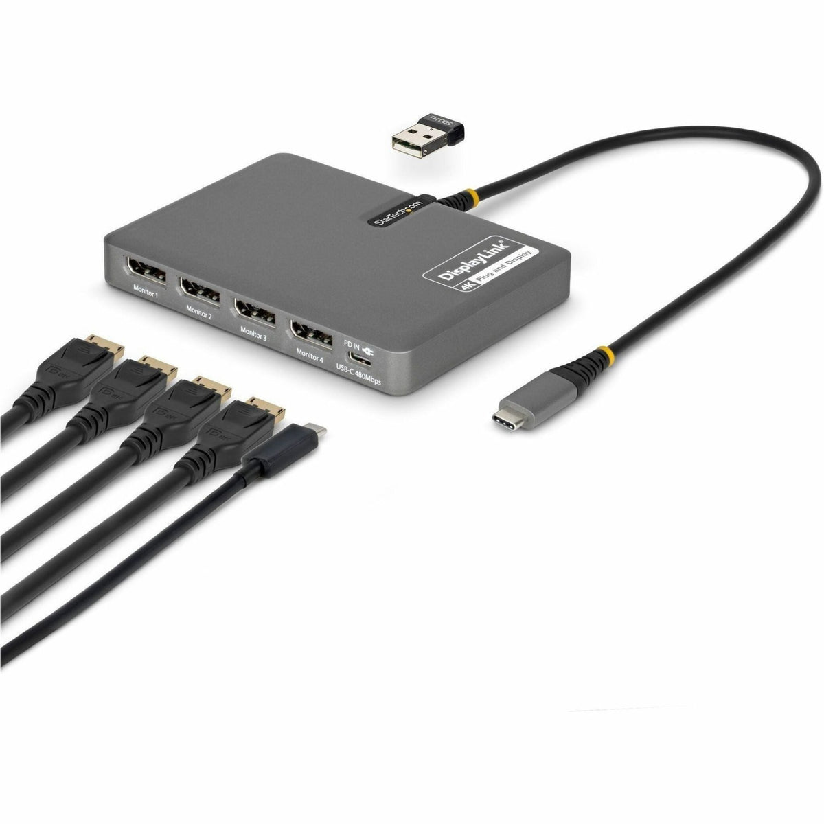 StarTech.com USB-C to Quad-Monitor Workstation Adapter, 4K 60Hz DisplayPort, 140W PD Passthrough for Laptop Charging, 1x USB 2.0 Port, TAA - Soundz Store AUSTRALIA