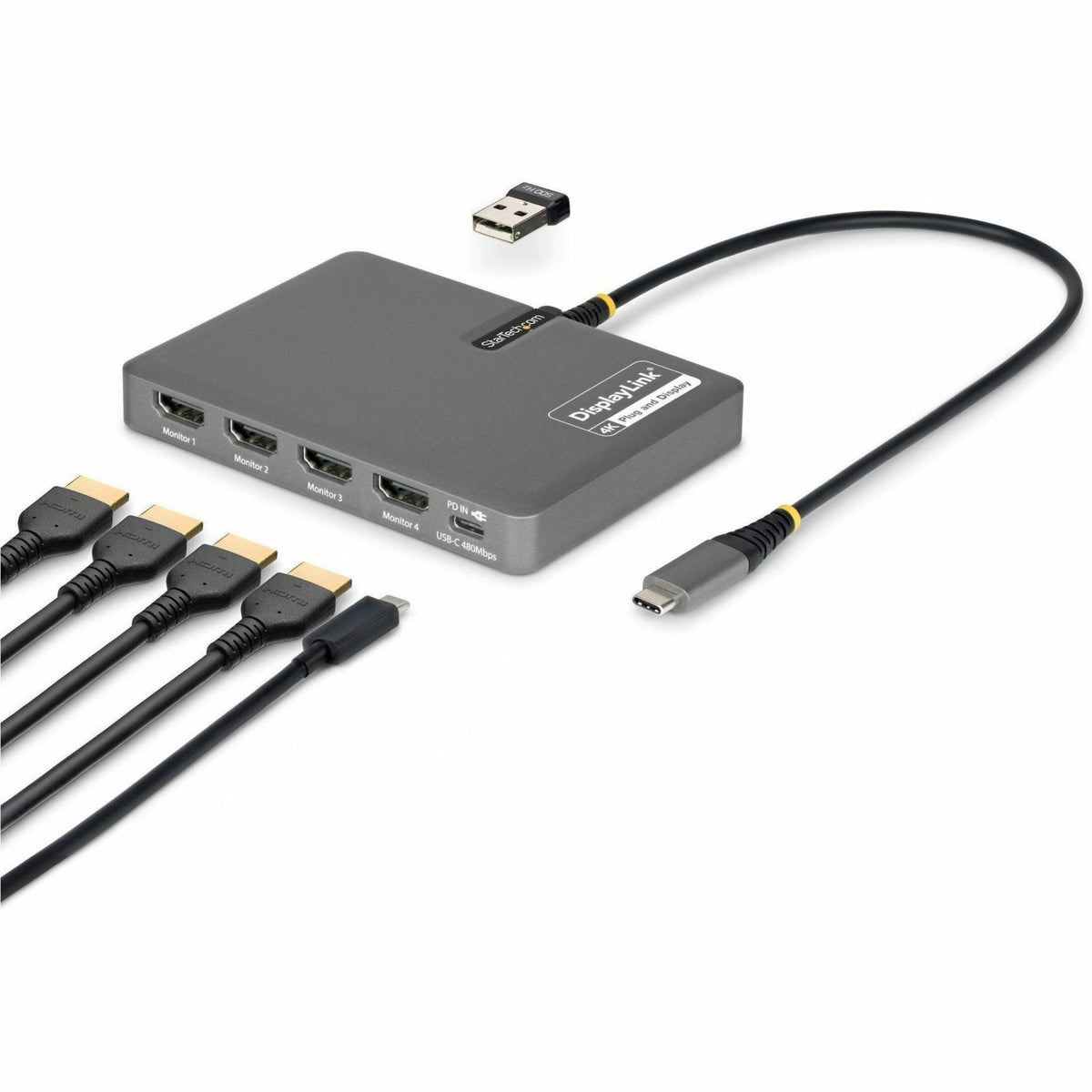 StarTech.com USB-C to Quad-Monitor Workstation Adapter, 4K 60Hz HDMI, 140W PD Passthrough for Laptop Charging, 1x USB 2.0 Port, TAA - Soundz Store AUSTRALIA