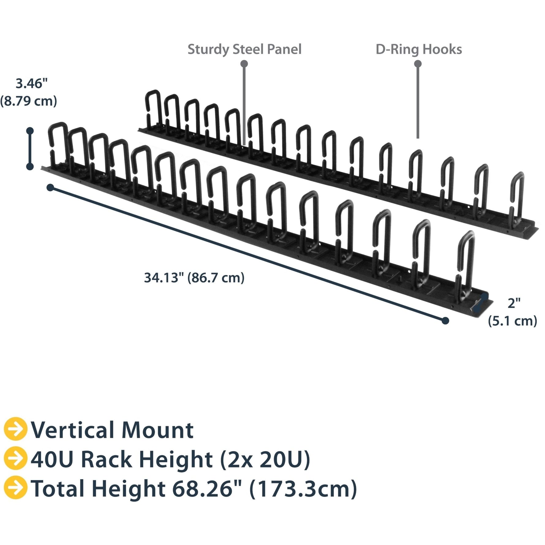 StarTech.com Vertical Cable Organizer with D-Ring Hooks - Vertical Cable Management Panel - 40U - 6 ft. - Soundz Store AUSTRALIA