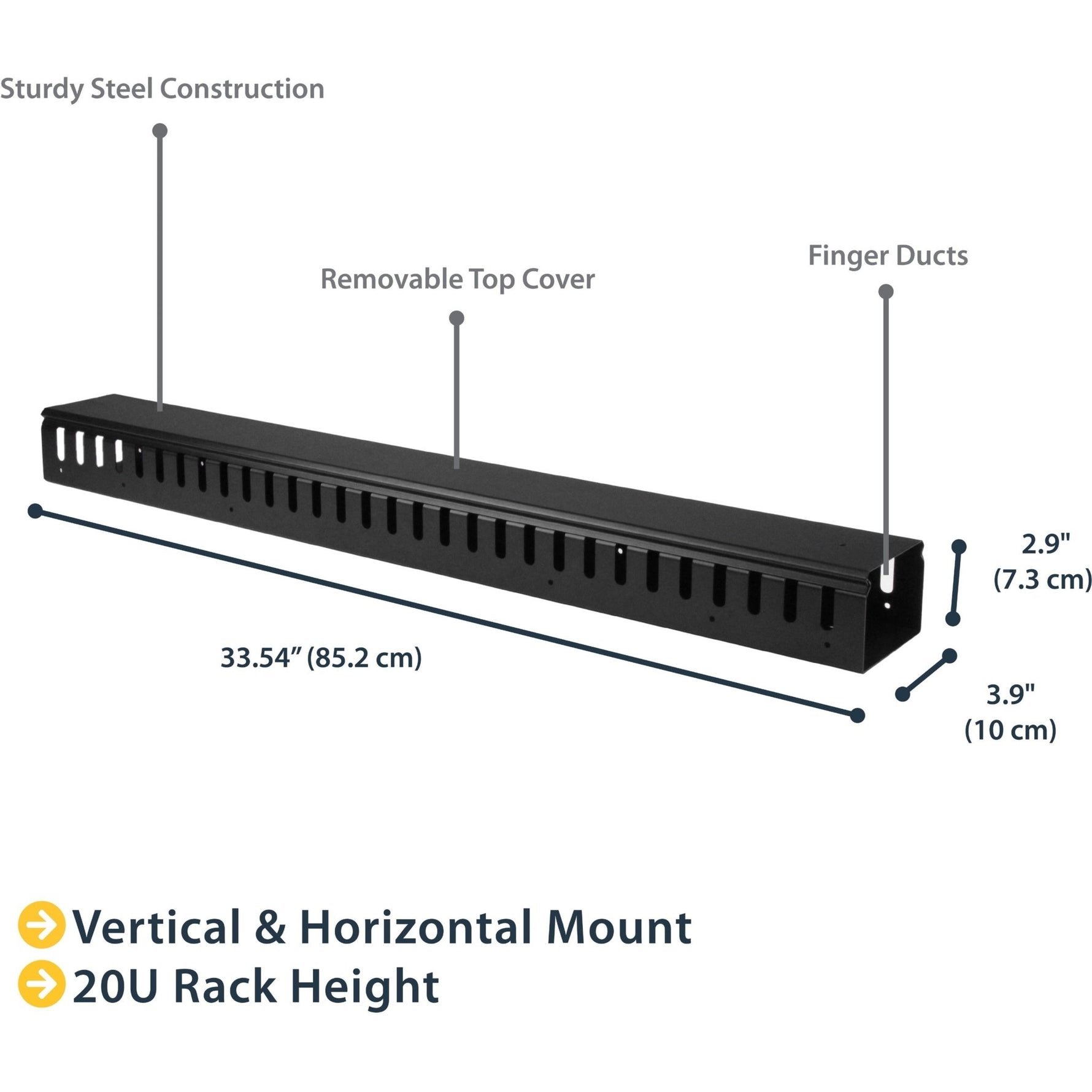 StarTech.com Vertical Cable Organizer with Finger Ducts - Vertical Cable Management Panel - Rack-Mount Cable Raceway - 20U - 3 ft. - Soundz Store AUSTRALIA