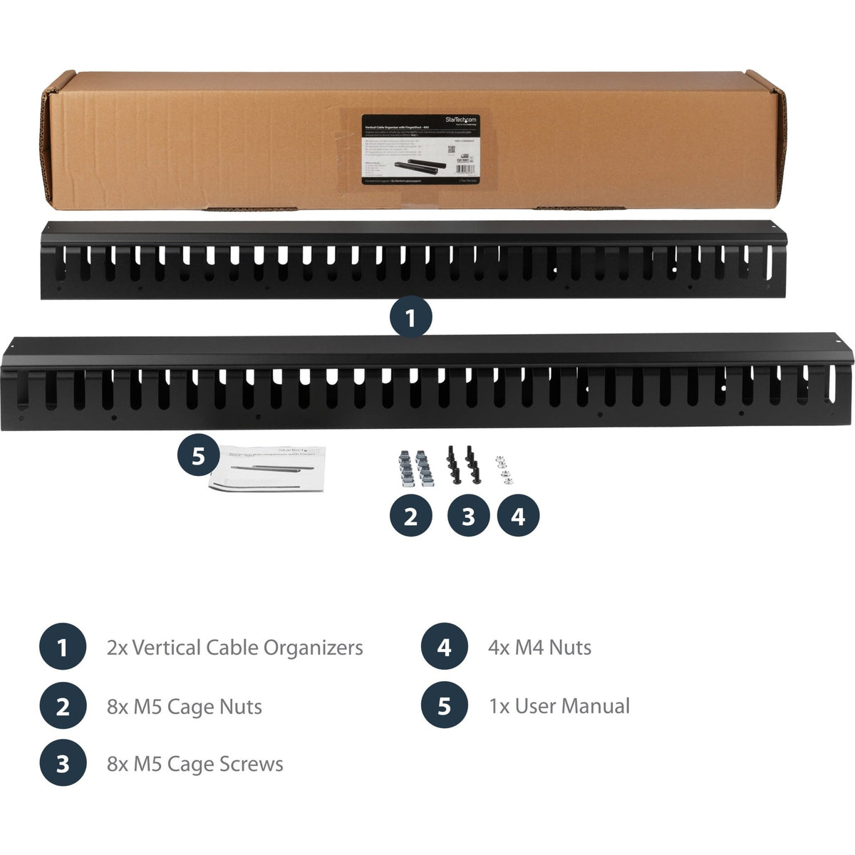 StarTech.com Vertical Cable Organizer with Finger Ducts - Vertical Cable Management Panel - Rack-Mount Cable Raceway - 40U - 6 ft. - Soundz Store AUSTRALIA
