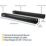StarTech.com Vertical Cable Organizer with Finger Ducts - Vertical Cable Management Panel - Rack-Mount Cable Raceway - 40U - 6 ft. - Soundz Store AUSTRALIA