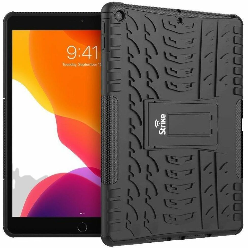 Strike Rugged Case for Apple iPad (7th Generation), iPad (8th Generation), iPad (9th Generation) Tablet - Rubberized Design Texture - Black - 1 - Soundz Store AUSTRALIA