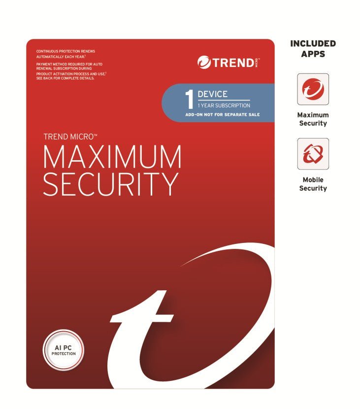 Trend Micro Maximum Security (1 Device) 1 Year Add-on Auto Renew OEM - Soundz Store AUSTRALIA