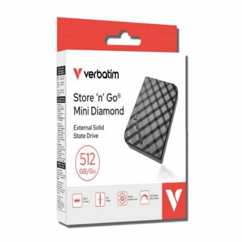 Verbatim 32024 Store’n’Go Mini Diamond SSD USB-C 512GB, USB 3.2 Gen 2, 1000MB/s Read/Write, USB Flash Drive, External SSD - Soundz Store AUSTRALIA