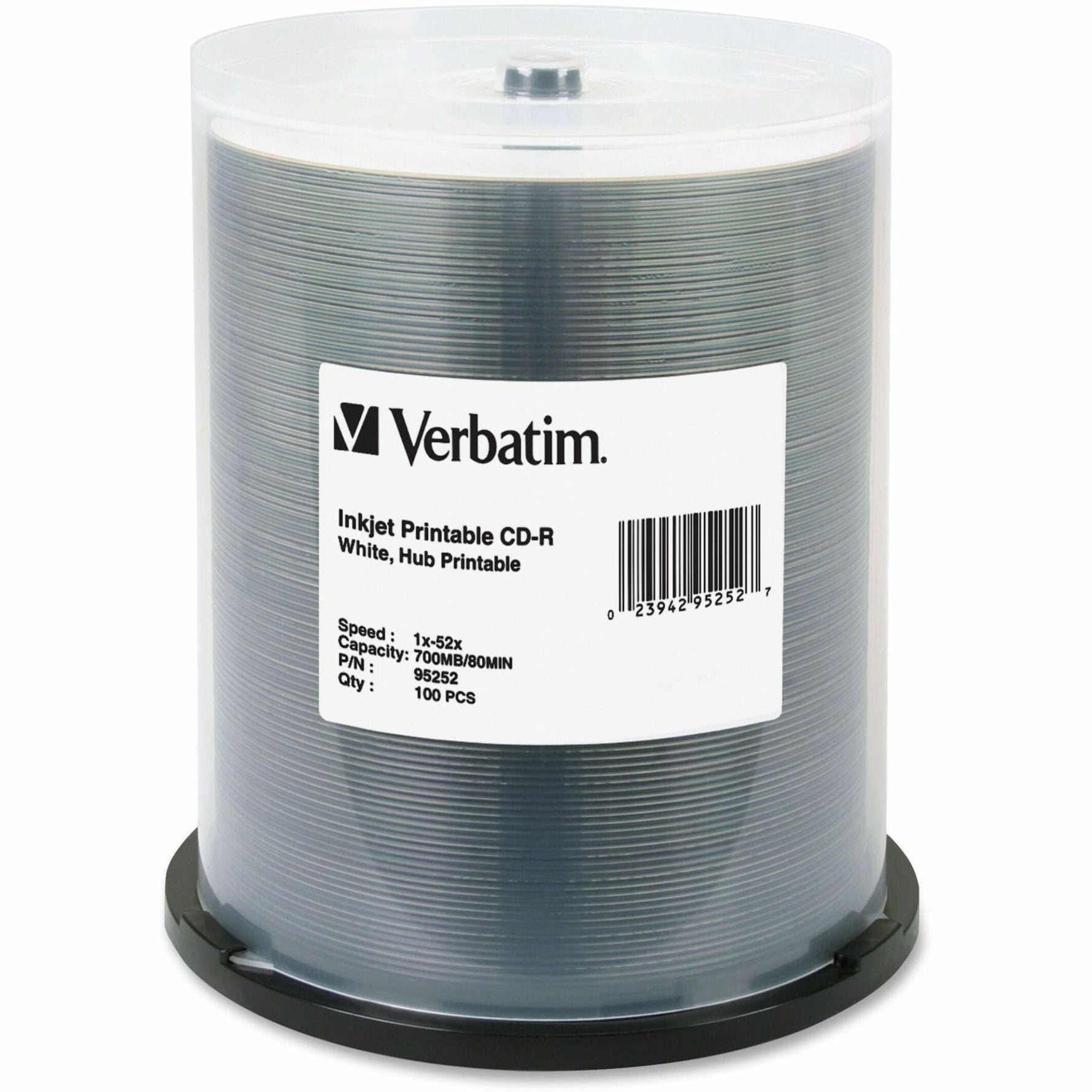 Verbatim 95252 CD Recordable Media - CD-R - 52x - 700 MB - 100 / Pack - White - Soundz Store AUSTRALIA