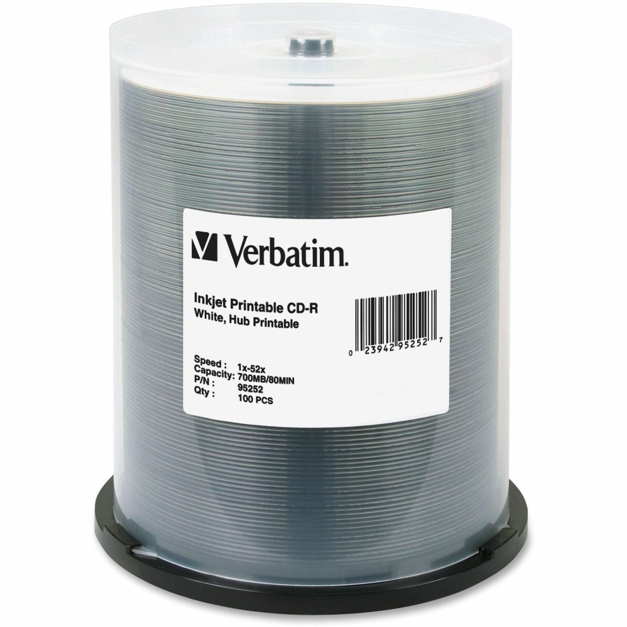 Verbatim 95252 CD Recordable Media - CD-R - 52x - 700 MB - 100 / Pack - White - Soundz Store AUSTRALIA