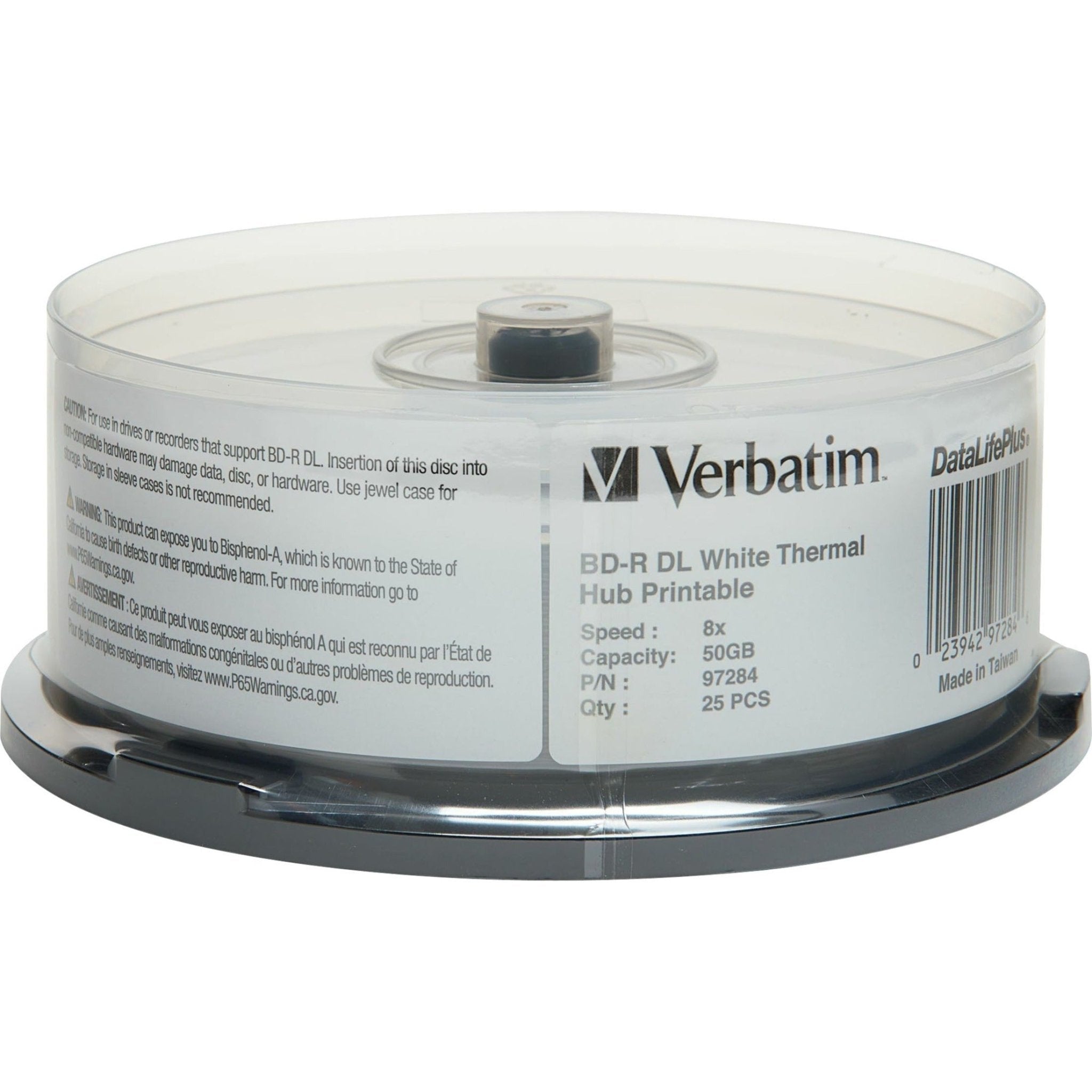 Verbatim DataLifePlus 97284 Blu-ray Recordable Media - BD-R DL - 6x - 50 GB - 25 - White - Soundz Store AUSTRALIA