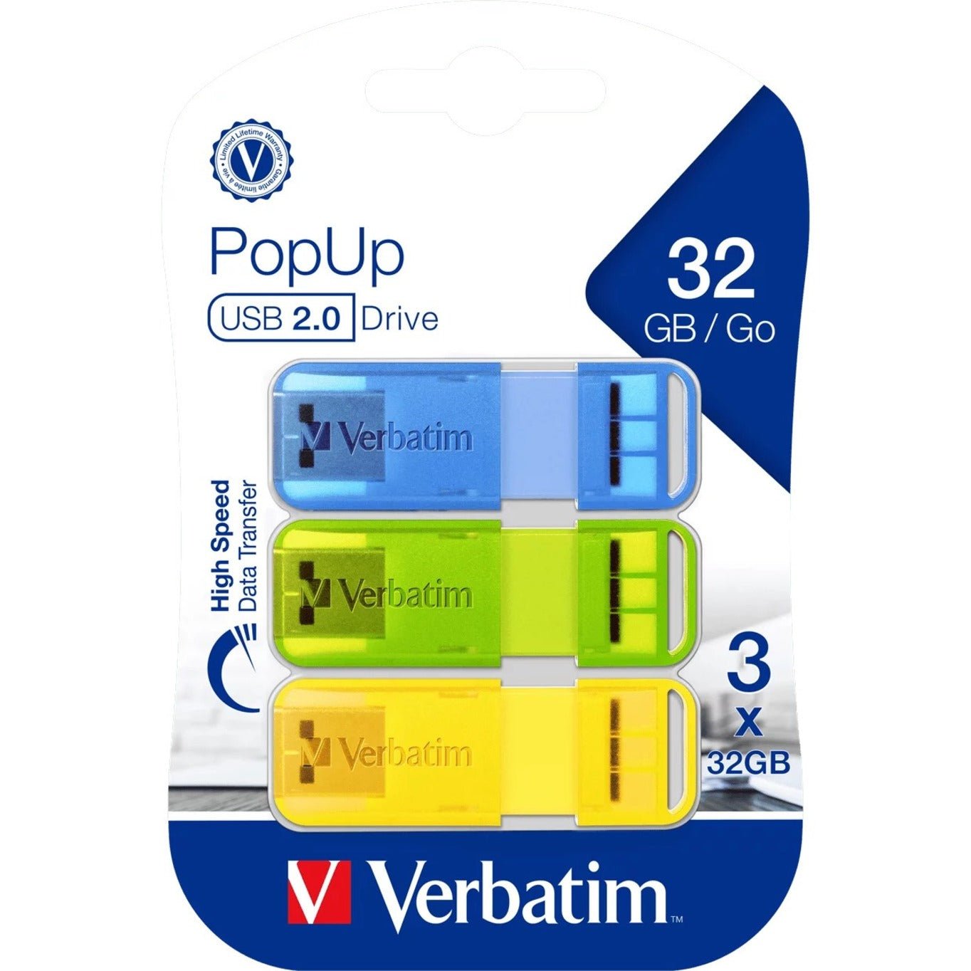 Verbatim Store 'n' Go PopUp 32 GB USB 2.0 Flash Drive - Yellow, Green, Blue - Soundz Store AUSTRALIA