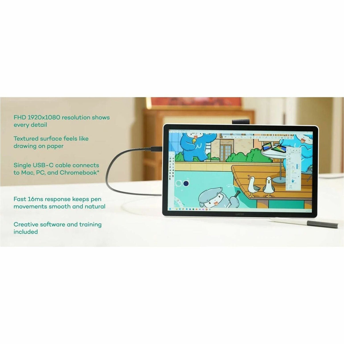 Wacom One 14 DTC141W0Z Graphics Tablet - 35.6 cm (14') LCD Full HD - Cable - Soundz Store AUSTRALIA