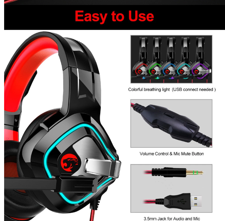 GlobalCrown A66 4D Stereo Wired Gaming Headphones with Colourful Lights for Xbox One/Laptop/PC Tablet Gamer - Soundz Store AUSTRALIA