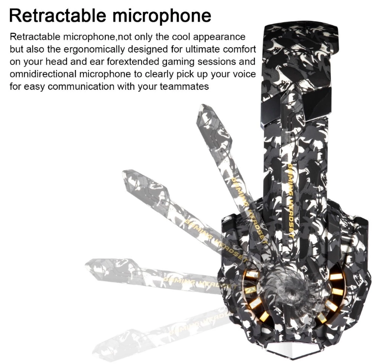 GlobalCrown G9600 Camouflage Stereo Wired Gaming Headphones with Microphone and LED Light for PS4 / Computer / Xbox One - Soundz Store AUSTRALIA