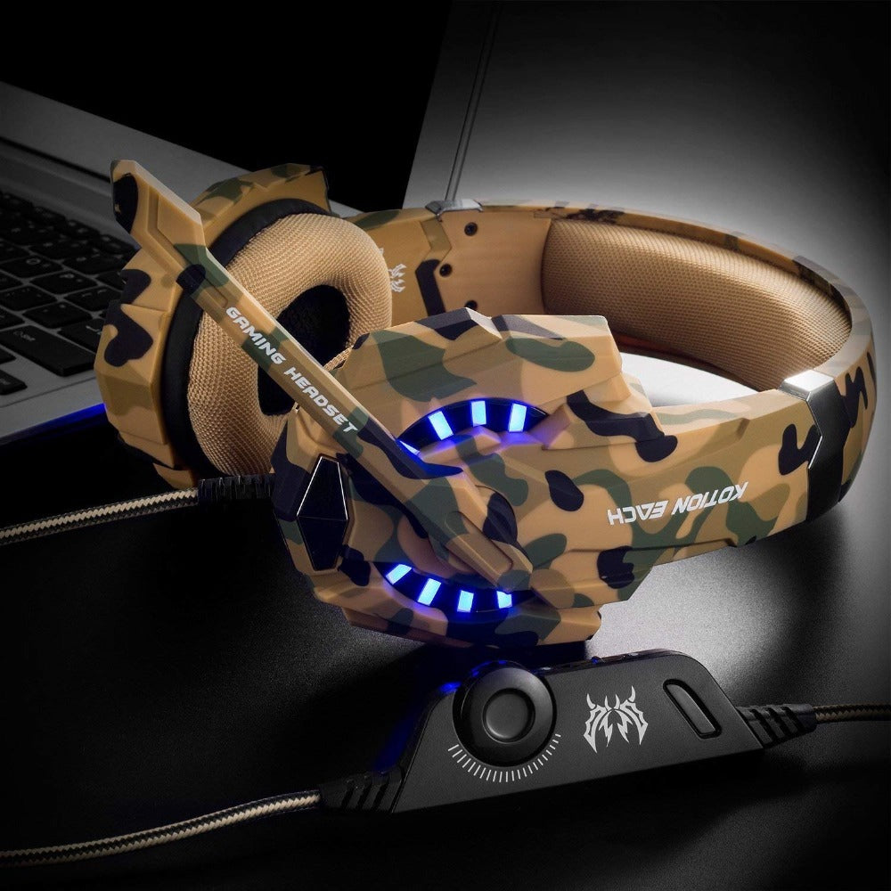 GlobalCrown G9600 Camouflage Stereo Wired Gaming Headphones with Microphone and LED Light for PS4 / Computer / Xbox One - Soundz Store AUSTRALIA