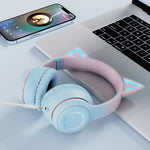 Cute Cat Ear Kids BT029 LED Light Bluetooth Luminous Heavy Bass Stereo Wireless Headphones with Detachable Microphone - Soundz Store AUSTRALIA