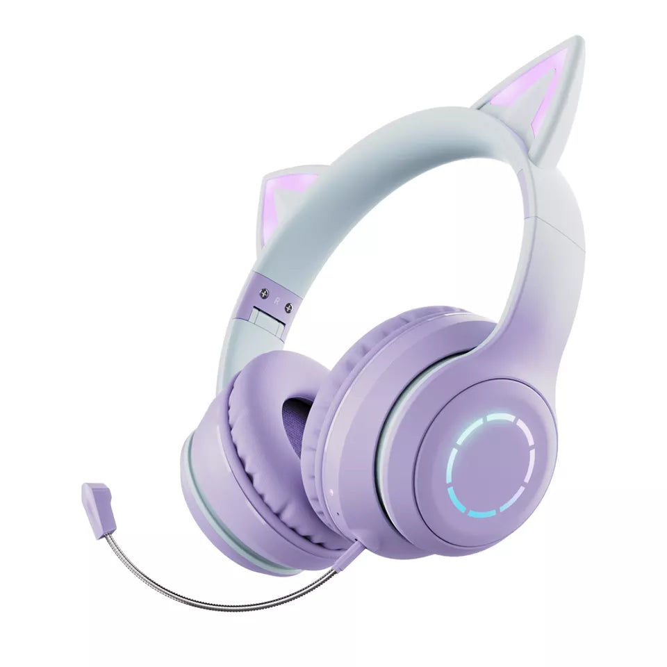 Cute Cat Ear Kids BT029 LED Light Bluetooth Luminous Heavy Bass Stereo Wireless Headphones with Detachable Microphone - Soundz Store AUSTRALIA