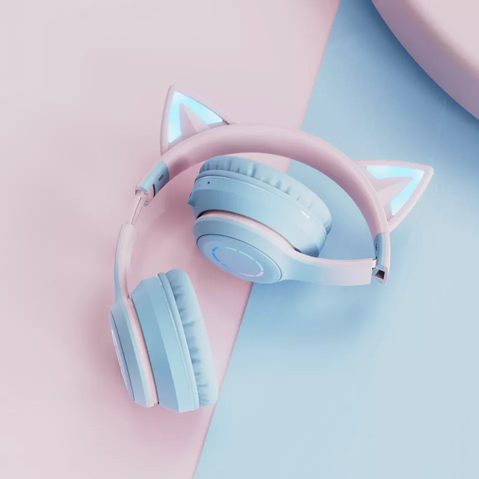 Cute Cat Ear Kids BT029 LED Light Bluetooth Luminous Heavy Bass Stereo Wireless Headphones with Detachable Microphone - Soundz Store AUSTRALIA