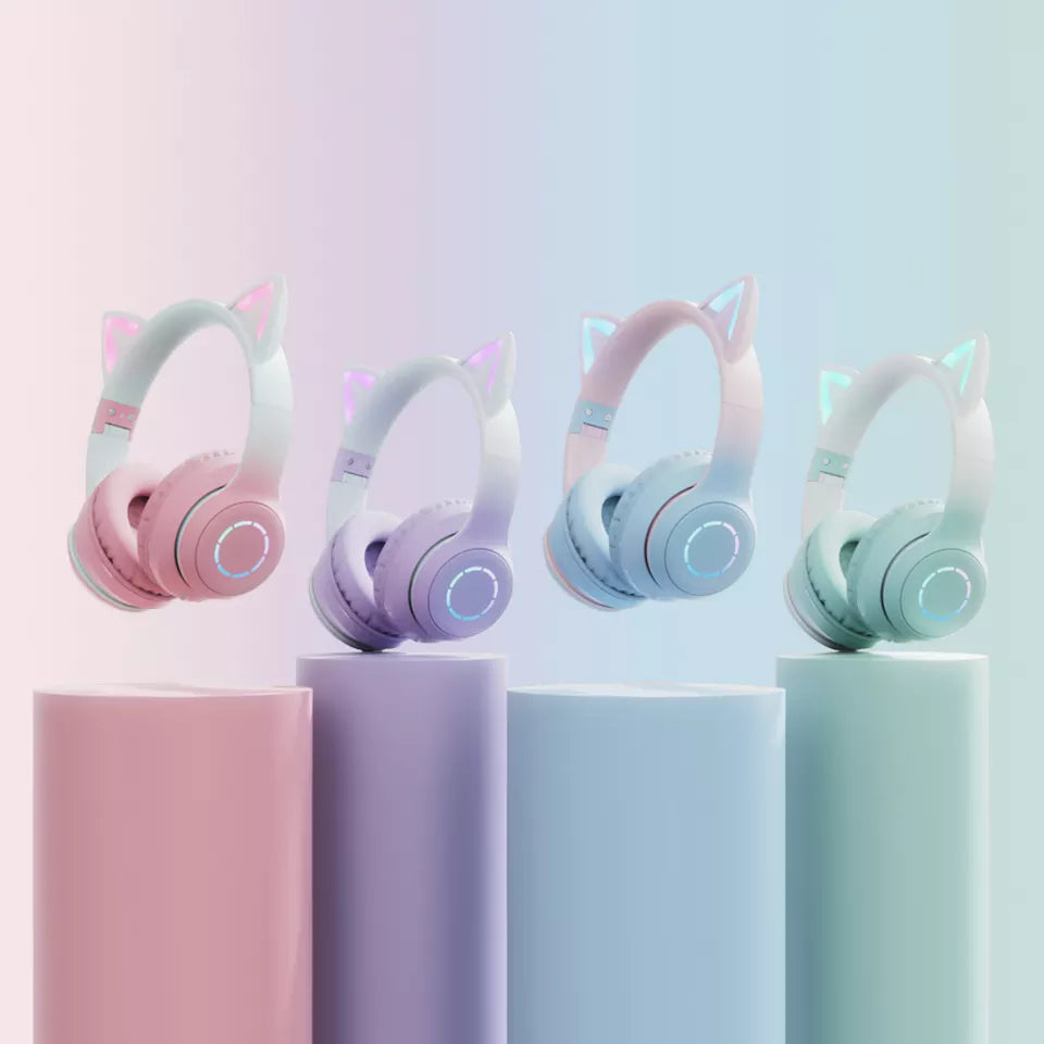Cute Cat Ear Kids BT029 LED Light Bluetooth Luminous Heavy Bass Stereo Wireless Headphones with Detachable Microphone - Soundz Store AUSTRALIA