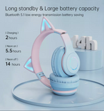 Cute Cat Ear Kids BT029 LED Light Bluetooth Luminous Heavy Bass Stereo Wireless Headphones with Detachable Microphone - Soundz Store AUSTRALIA