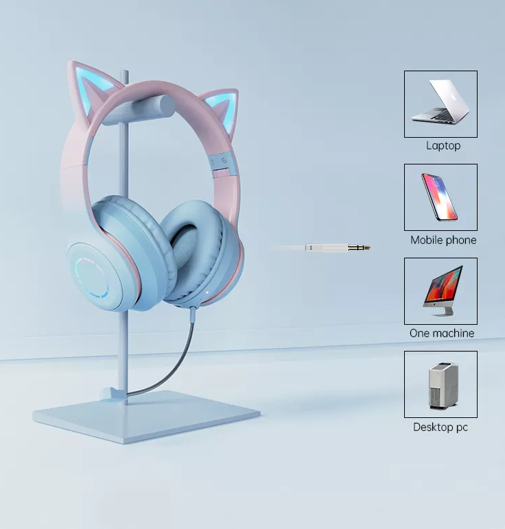 Cute Cat Ear Kids BT029 LED Light Bluetooth Luminous Heavy Bass Stereo Wireless Headphones with Detachable Microphone - Soundz Store AUSTRALIA